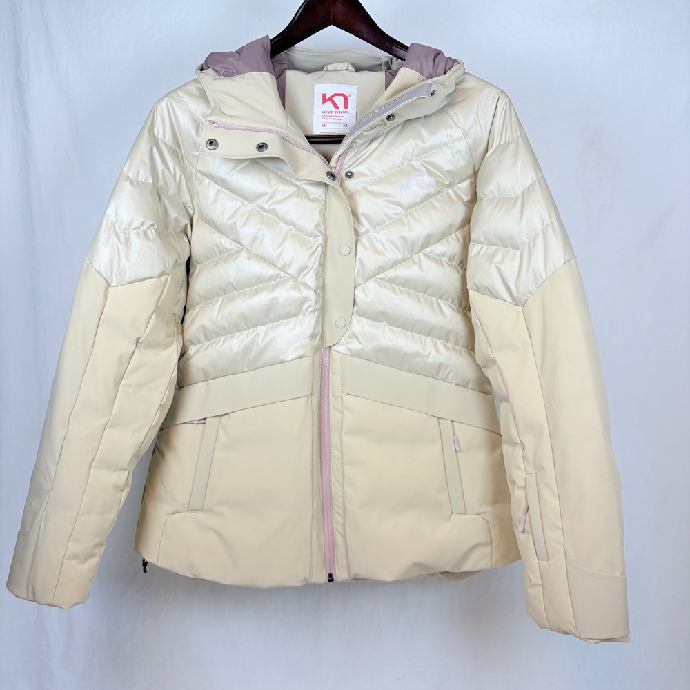 Kari Traa Women Ragnhild Down Ski Jacket Cream Hooded Puffer Medium EUC